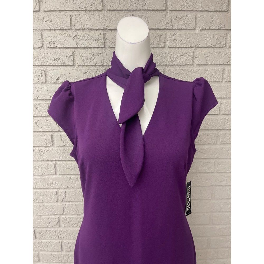 New York & Company Women Deep Purple Sheath Bow Tie Dress Size M NWT - Picture 7 of 11